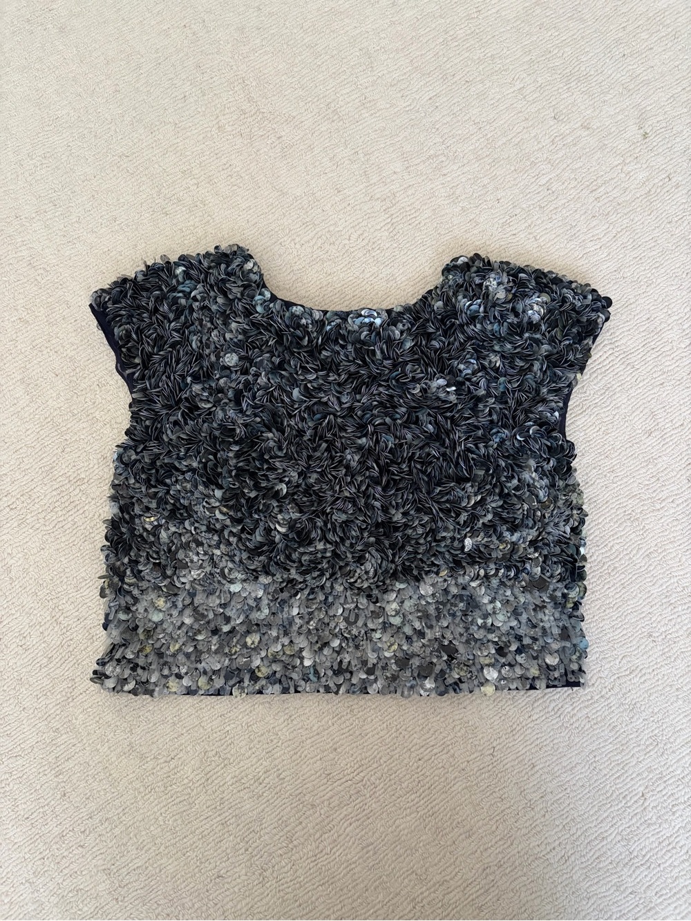 AllSaints Embellished Beaded Cropped Top Navy Silver Size US 2